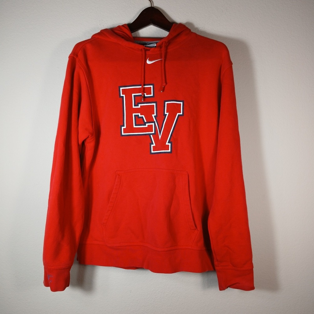 Nike Hoodie Mens M Red Tennis Hooded Sweater Club Fleece Sportswear (stain) BA39